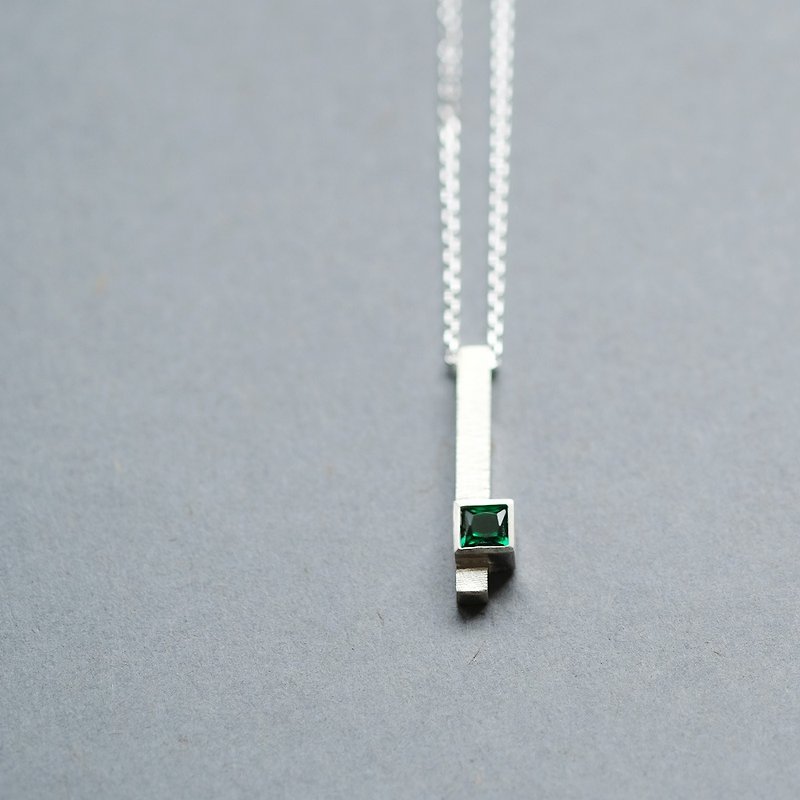 Emerald Square Men's Necklace Silver 925 - สร้อยคอ - โลหะ สีเขียว