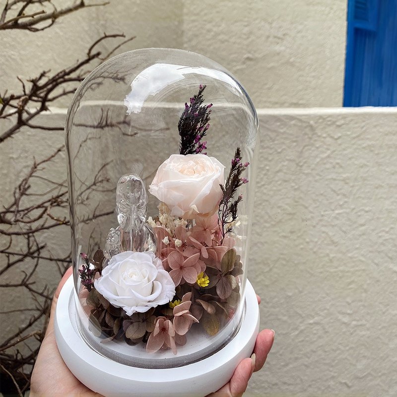 永生花玻璃盅 少女和貓 不凋花夜燈 - 燈具/燈飾 - 植物．花 