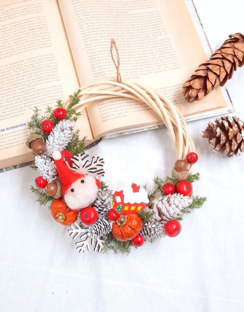 Santa Claus came to bless. Grocery style Christmas wreath (Christmas decoration/Christmas decoration/shop decoration) - ช่อดอกไม้แห้ง - พืช/ดอกไม้ หลากหลายสี