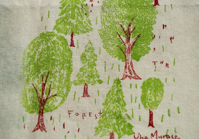 ガリ版てぬぐい「森の中」 - 毛巾/浴巾 - 棉．麻 綠色