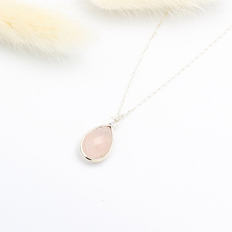 Large Rose Quartz Crystal Raindrop s925 sterling silver necklace - Necklaces - Gemstone Pink
