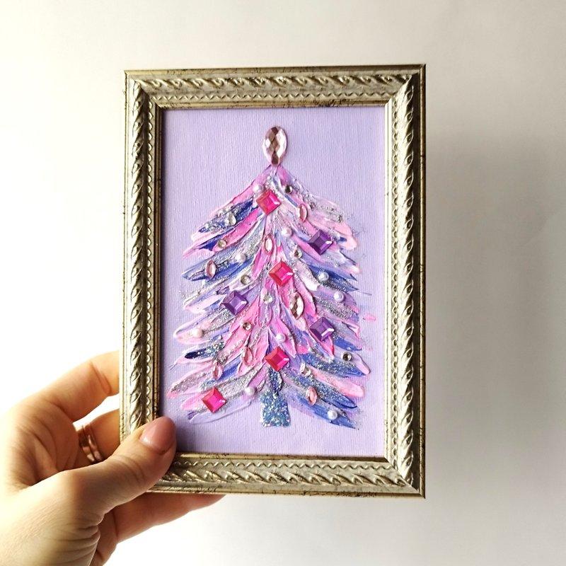 Christmas Tree Textured Acrylic Painting Perfect New Year Gift Wall Decoration - 牆貼/牆身裝飾 - 壓克力 多色