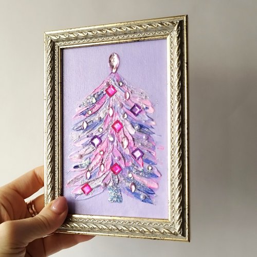 アクリル画　クリスマス クリスマスツリーテクスチャアクリル絵画完璧な新年ギフトの壁の
