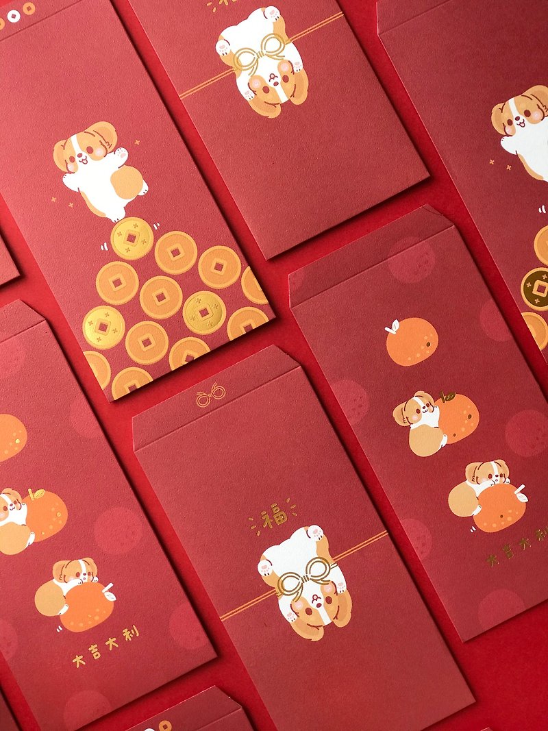 Universal hot stamping red envelope bag set/corgi/limited edition/new year greetings/blessings/two types - ถุงอั่งเปา/ตุ้ยเลี้ยง - กระดาษ สีทอง