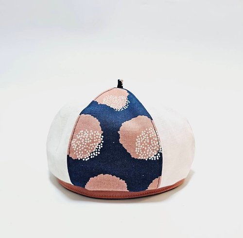 HiGh MaLi 貝蕾帽/畫家帽-藍底粉花+白豆餅+淺粉