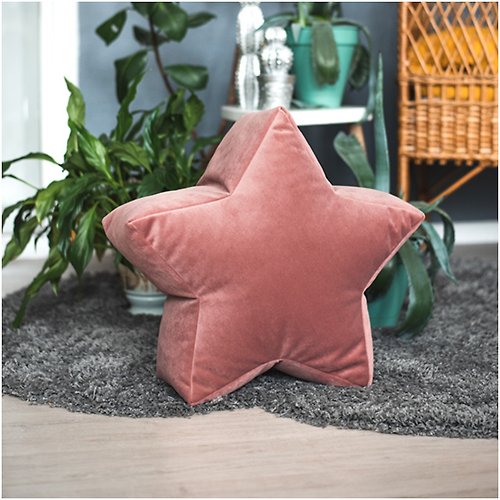 Cot and Cot Pink Velvet Star Bean Bag Chair - toddler nursery floor cushion