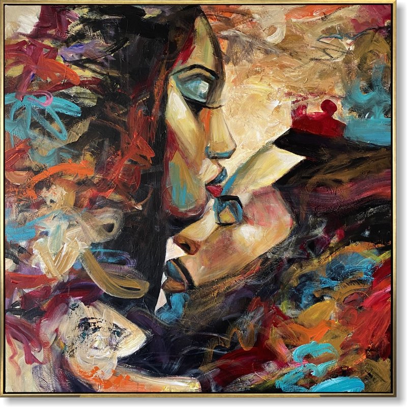 Abstract Lovers Painting Romantic Kiss Wall Art Figurative Colorful Artwork - 壁貼/牆壁裝飾 - 壓克力 多色