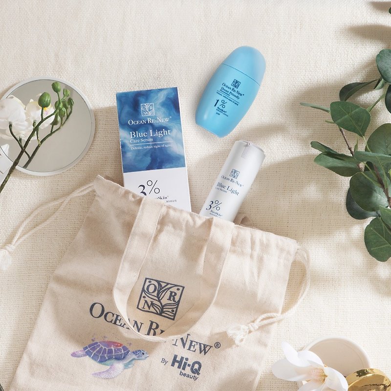 Christmas Bestsellers Set|Ocean Re-New Daily Skin Care Set + Gift Canvas Bag - ชุดของใช้พกพา - สารสกัดไม้ก๊อก สีน้ำเงิน