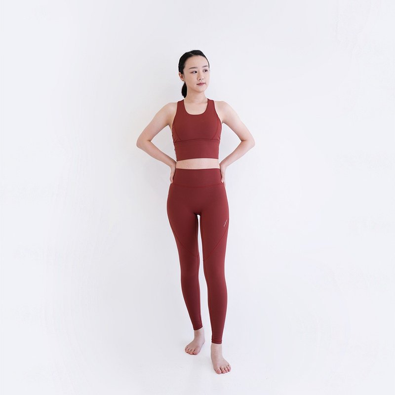 【Mukasa】DURABLE Line Slim Yoga Pants- Retro Brick Red- MUK-22932 - Women's Yoga Apparel - Other Materials Red