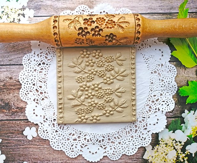 Embossed rolling pin, engraved rolling pin for cookies, pattern with rowan.  - Shop Engraved Rolling Pins Cuisine - Pinkoi
