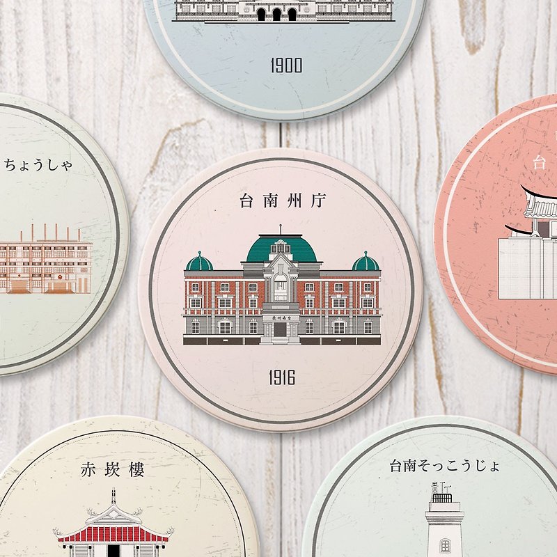 | Realistic Architecture Series | Water-absorbing ceramic coaster (relief style) /6 styles in total - ที่รองแก้ว - ดินเผา หลากหลายสี