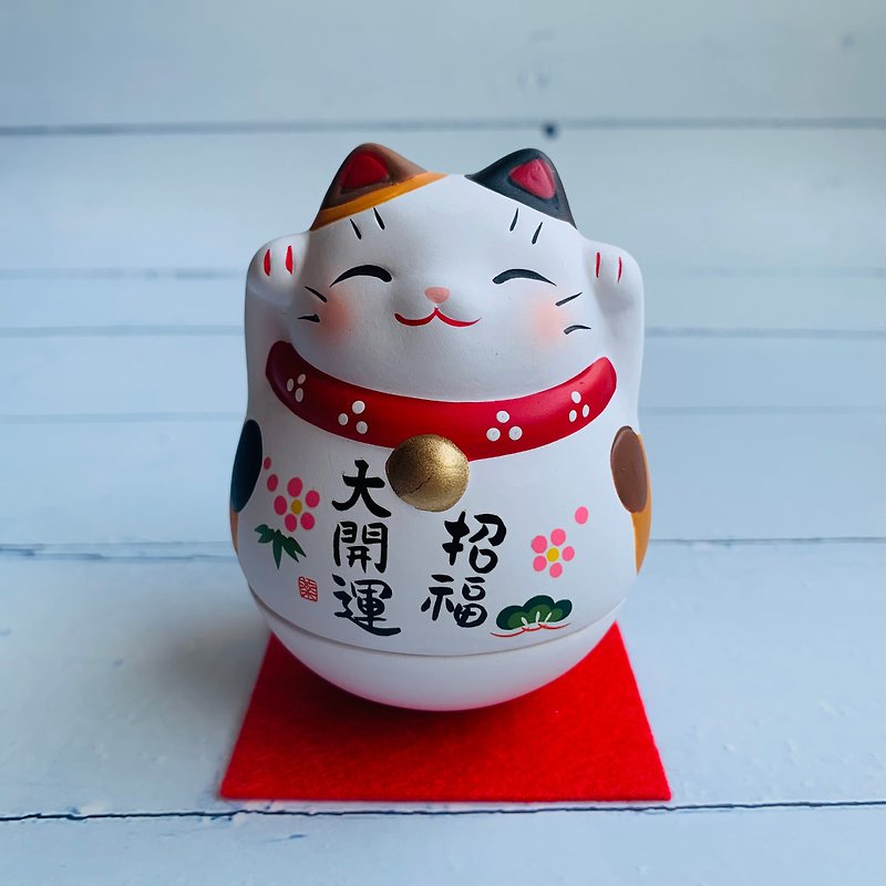 Jincai lucky lucky cat-tumbler-three-color cat-Japanese mascot - ตุ๊กตา - ดินเผา 
