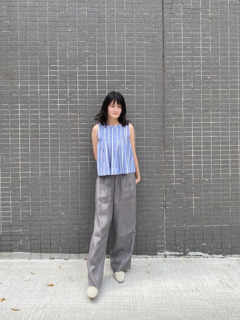 抓褶老爺褲 - 女長褲 - 棉．麻 灰色