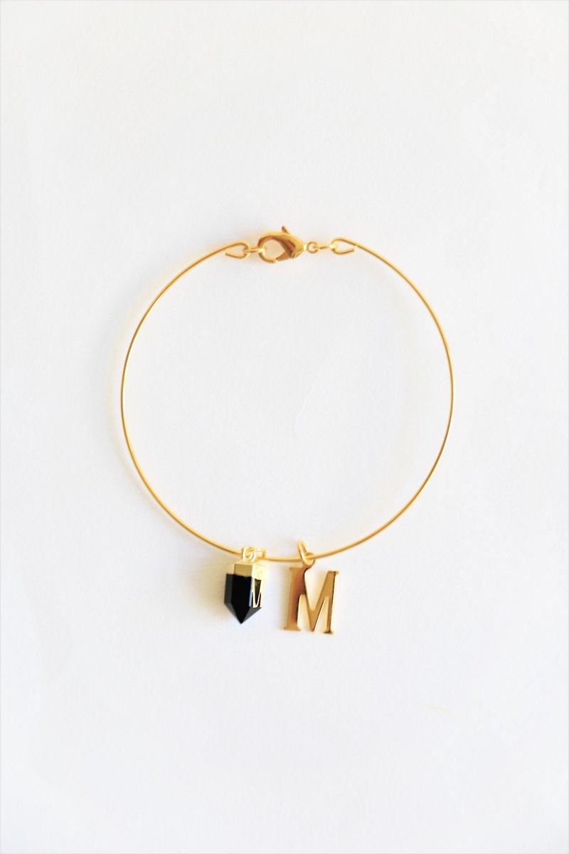 Black agate bracelet - 18k gold plated thin bracelet - Initial bracelet - สร้อยข้อมือ - เครื่องเพชรพลอย สีดำ