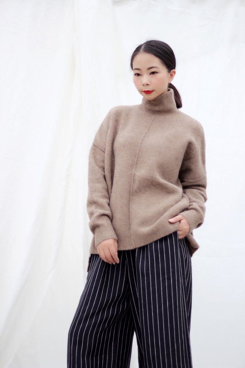 [Spot] high collar khaki wool sweater - Women's Sweaters - Wool Khaki