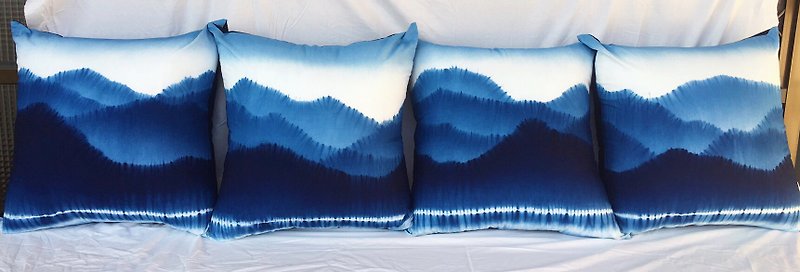 山水抱枕組 - 枕頭/咕𠱸 - 棉．麻 藍色