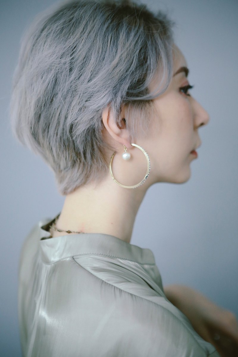 COR-DATE / 水鑽圓弧前後耳環 - 耳環/耳夾/耳骨夾 - 其他材質 