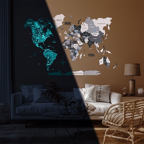 EnjoyTheWood 3D Travel Map Glow in The Dark, Unique Map, Rustic Home Decor by Enjoy The Wood