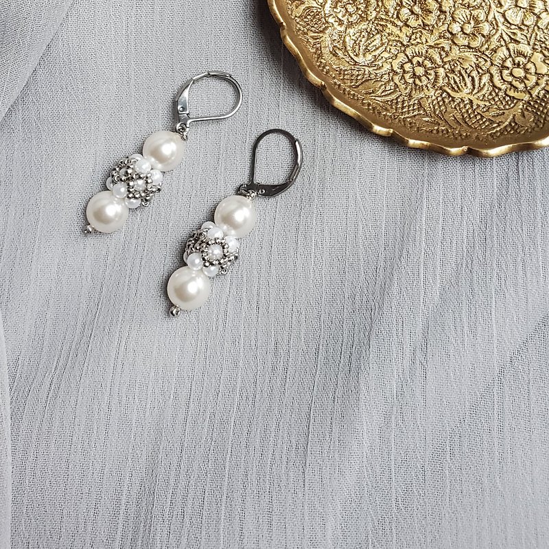 史托亞珍珠復古耳環 - 耳環/耳夾 - 其他材質 銀色