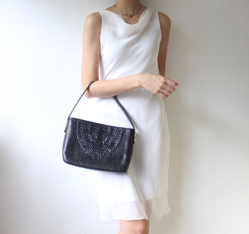 FOAK vintage La Moda black goatskin woven antique bag - กระเป๋าแมสเซนเจอร์ - หนังแท้ 