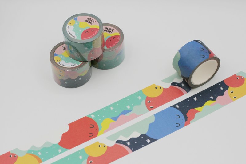 Glutton Monster washi masking tape (30mm x 10m paper tape) - 紙膠帶/和紙/PET - 紙 多色