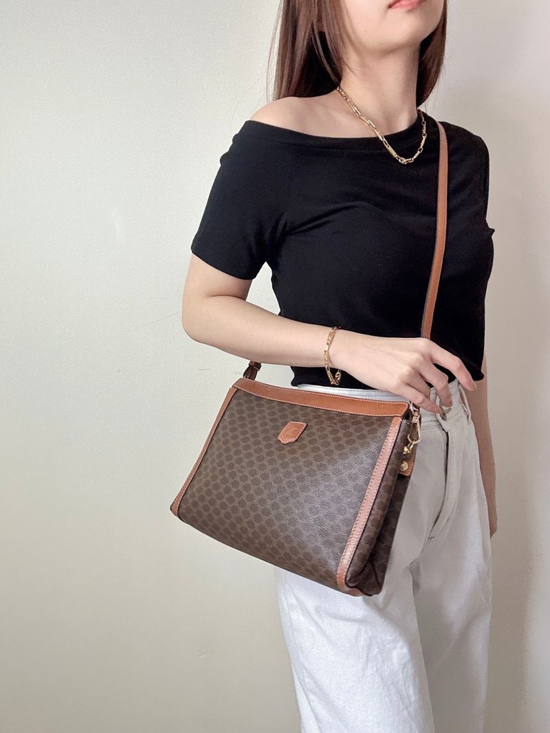 中古美品 Celine Macadam 蓆琳 手拿包 斜背包 腋下包 - 側背包/斜背包 - 防水材質 咖啡色