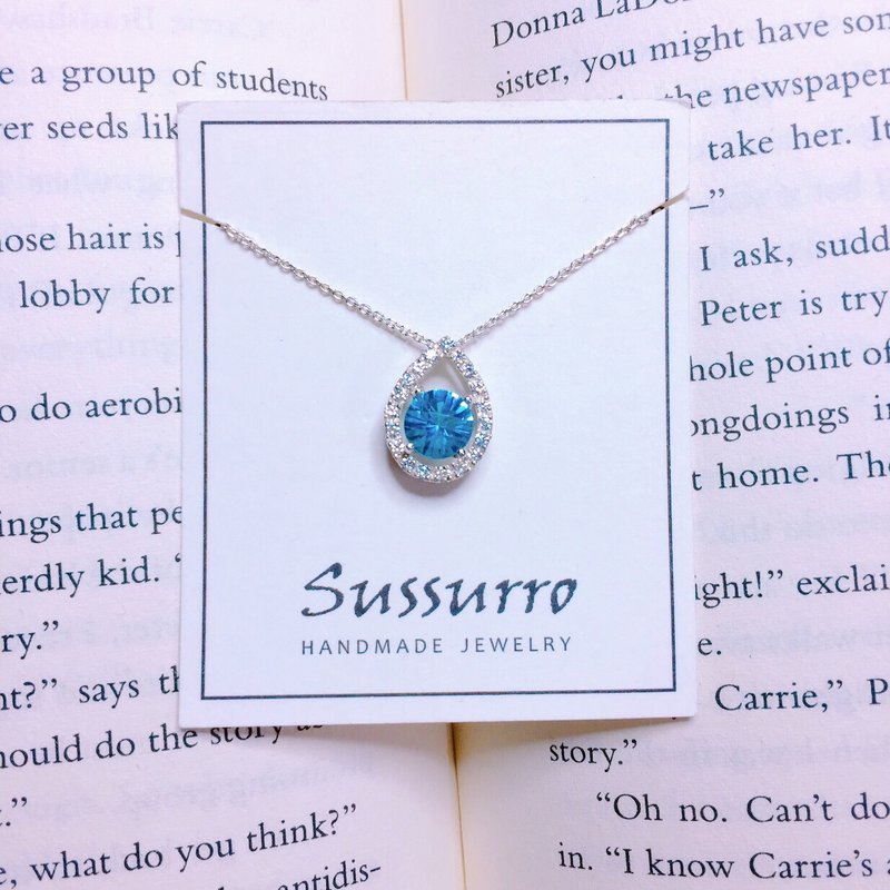 Light Swiss Blue Stone necklace jewelry drop necklace - สร้อยคอ - เงินแท้ สีเงิน