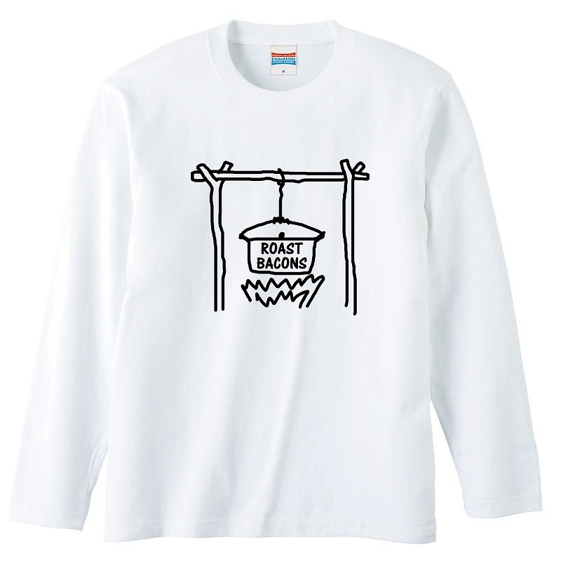 ロングスリーブTシャツ / Roast Bacons たき火 - Tシャツ メンズ - コットン・麻 ホワイト