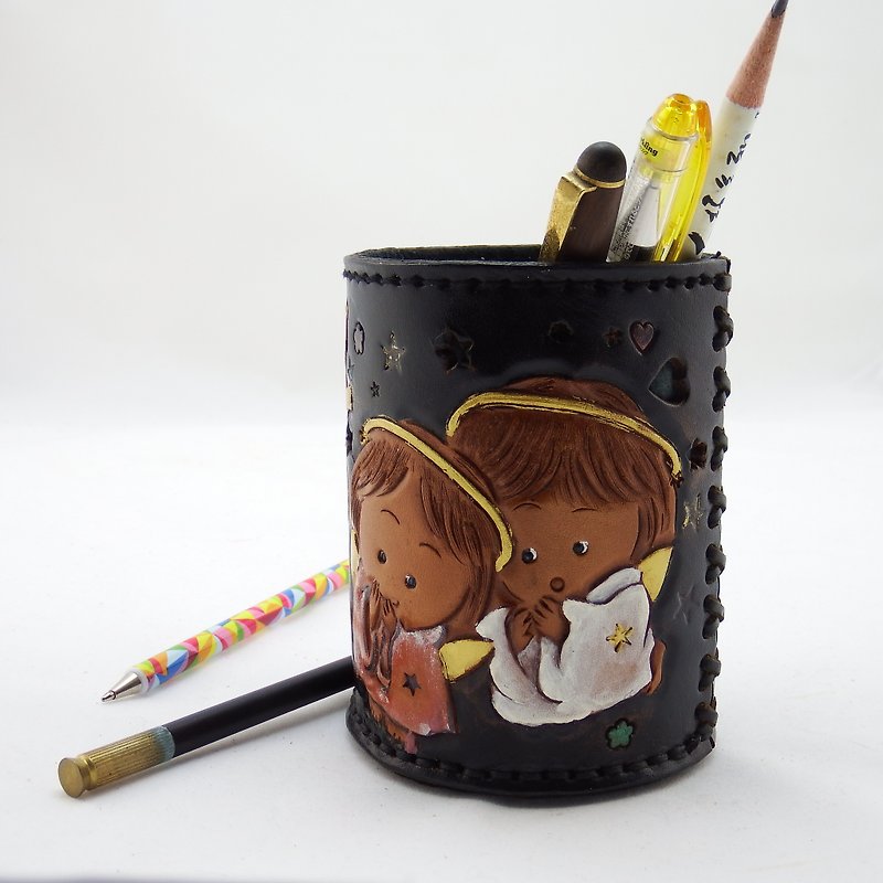 Handmade Leather Pen - Xi margin - กล่องใส่ปากกา - หนังแท้ สีดำ