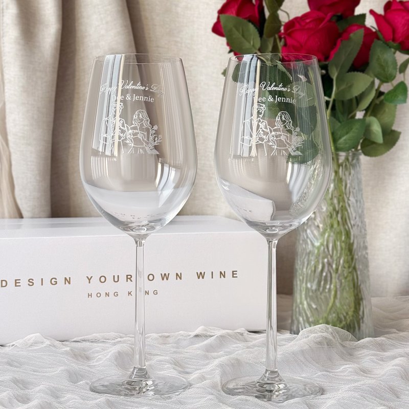 Customized red wine glasses with portraits | Customized red wine glasses with portrait engravings for Valentine's Day gifts - แก้ว - แก้ว 