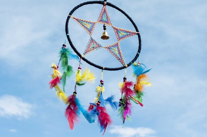 National Wind boho hand-woven cotton Linen Dreamcatcher Charm dream Cather- iridescent stars bell - Items for Display - Cotton & Hemp Multicolor
