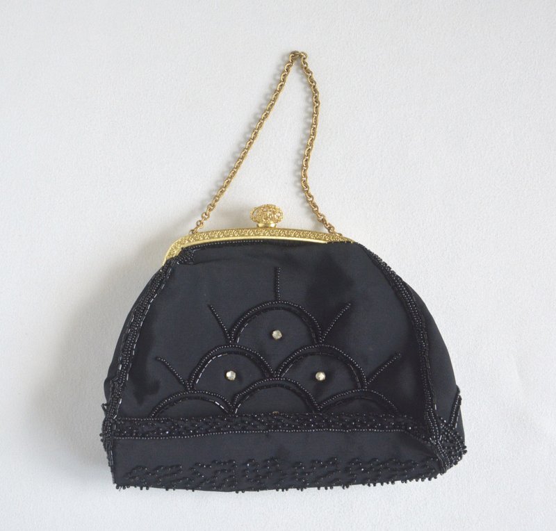 德國古董包 1950年代劇院提包 晚宴包 - 手袋/手提包 - 棉．麻 黑色