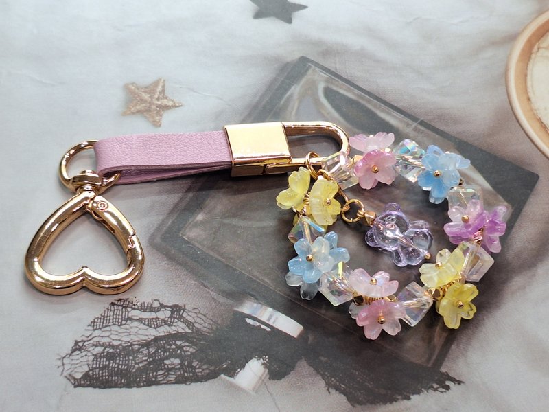 Glazed Cherry Blossom Double-Snap Keychain - ที่ห้อยกุญแจ - กระจกลาย 