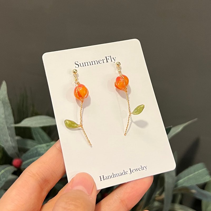 超美粉色鬱金香 c46垂墜耳環 浪漫優雅花花花朵耳環 - 耳環/耳夾/耳骨夾 - 樹脂 粉紅色