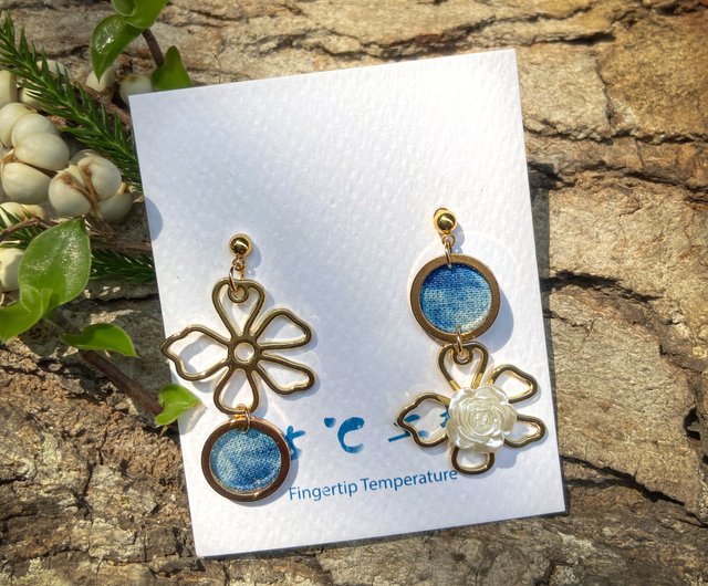 藍染花耳環 設計館35 工坊 耳環 耳夾 Pinkoi