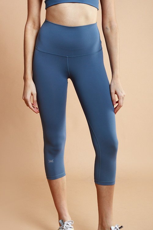 asana yoga 基本款高腰緊身七分褲 吸溼排汗 透氣台灣製-煙波藍
