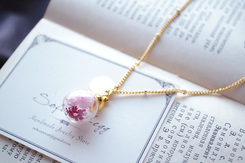 輕珠寶。乾花 日本乾燥花粉色系列 18K鍍金隔珠項鍊  - 項鍊 - 植物．花 粉紅色