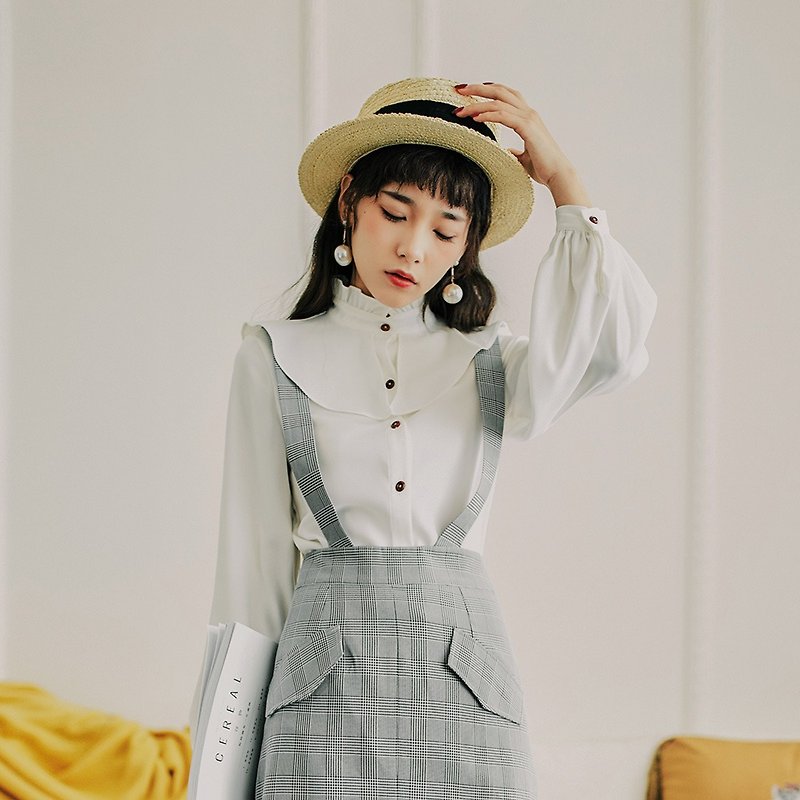 Autumn new style literary elegant solid color personality collar shirt - Women's Shirts - Polyester White
