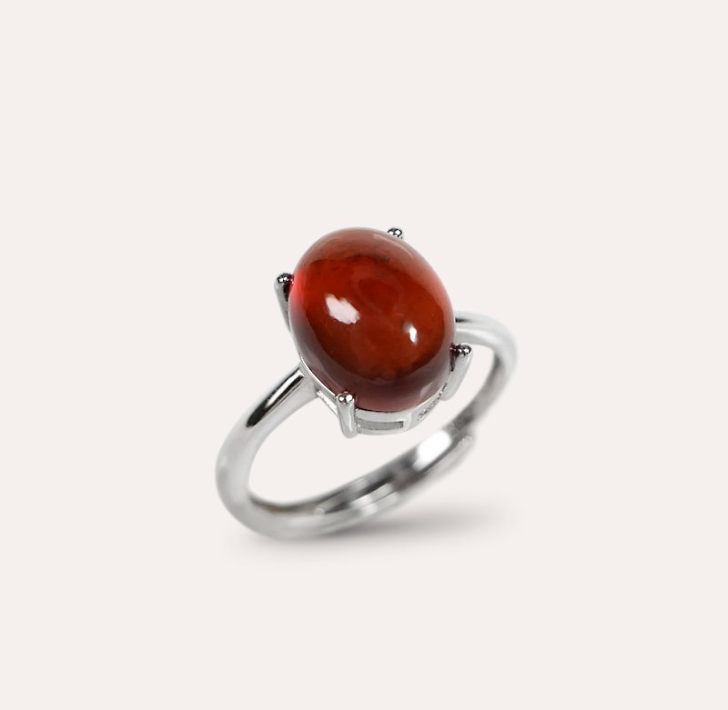 AND Stone Red Oval 8*10mm Ring Classic Series Oval Natural Gemstone Jewelry - แหวนทั่วไป - เงิน สีแดง