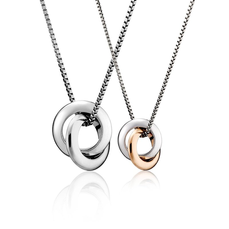 ::Free engraving::A pair of classic and elegant double-ring 925 sterling silver couple necklaces for sale - สร้อยคอ - เงินแท้ สีเงิน