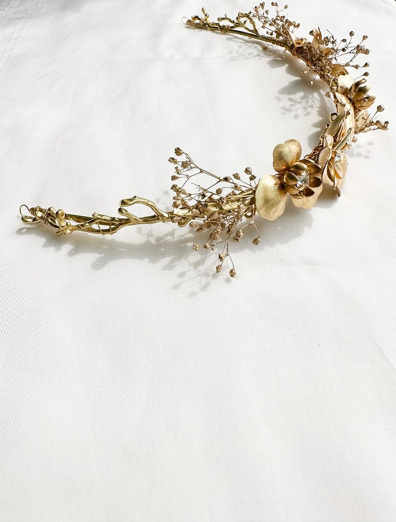 Branches and brass flower head accessories Bride bridal accessories - เครื่องประดับผม - โลหะ สีทอง