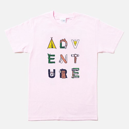 hipster Adventure Typography 中性短袖T恤 淺粉 戶外冒險探險運動露營