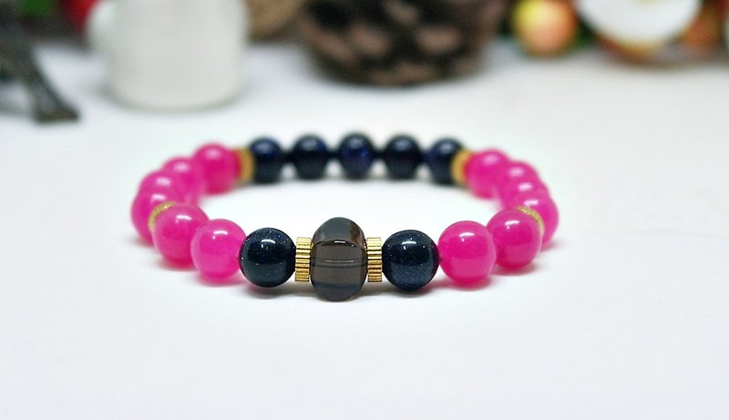 Natural stone elastic bracelet _ x brass peach sand - Bracelets - Gemstone Red