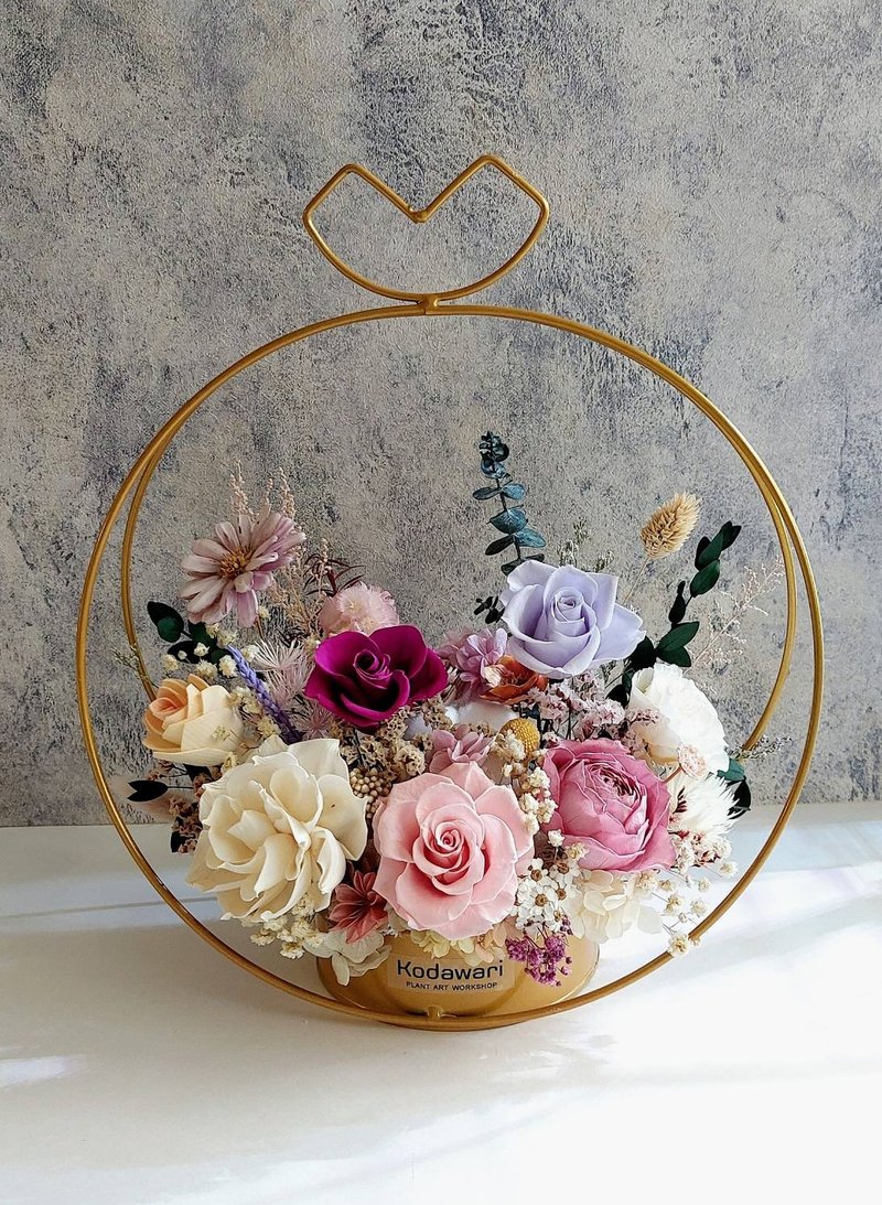 永生盆花.桌花 開幕花禮 祝賀花禮 喬遷 升遷 謝師 (蝴蝶結) - 乾燥花/永生花 - 植物．花 