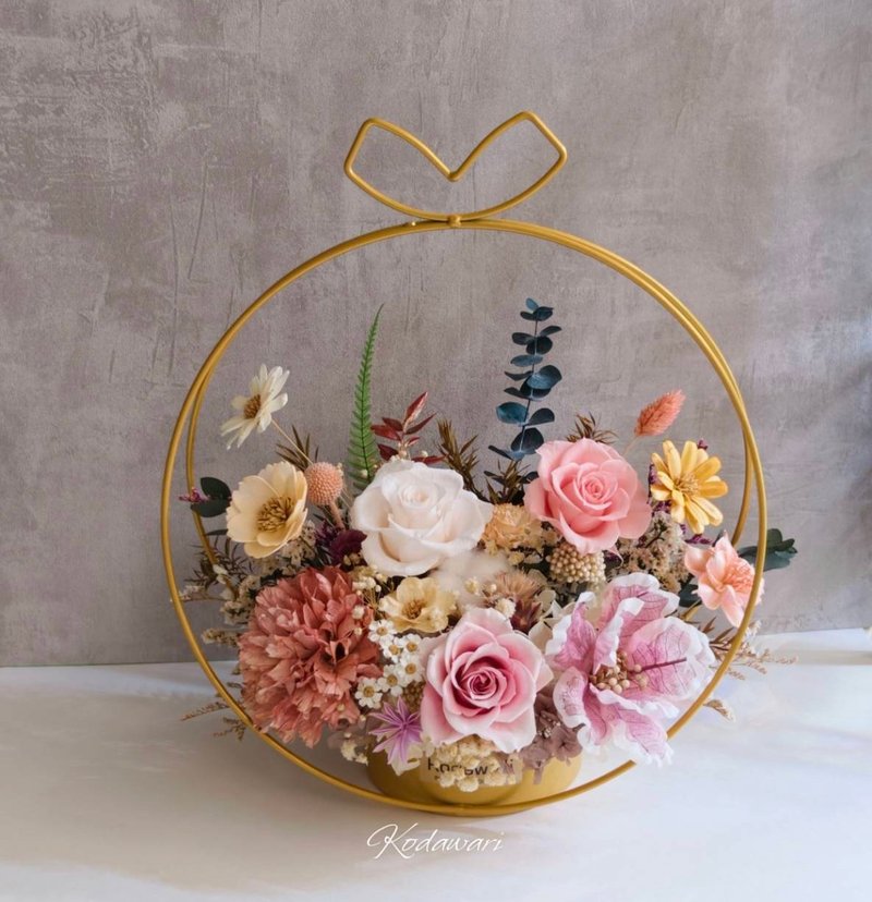 永生盆花.桌花 開幕花禮 祝賀花禮 喬遷 升遷 謝師 (蝴蝶結) - 乾燥花/永生花 - 植物．花 