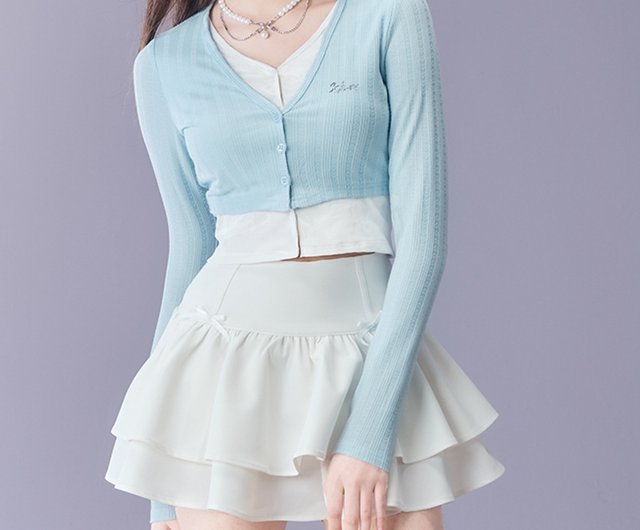 ガーリースタイルスポーツスカートブルーニットフェイク