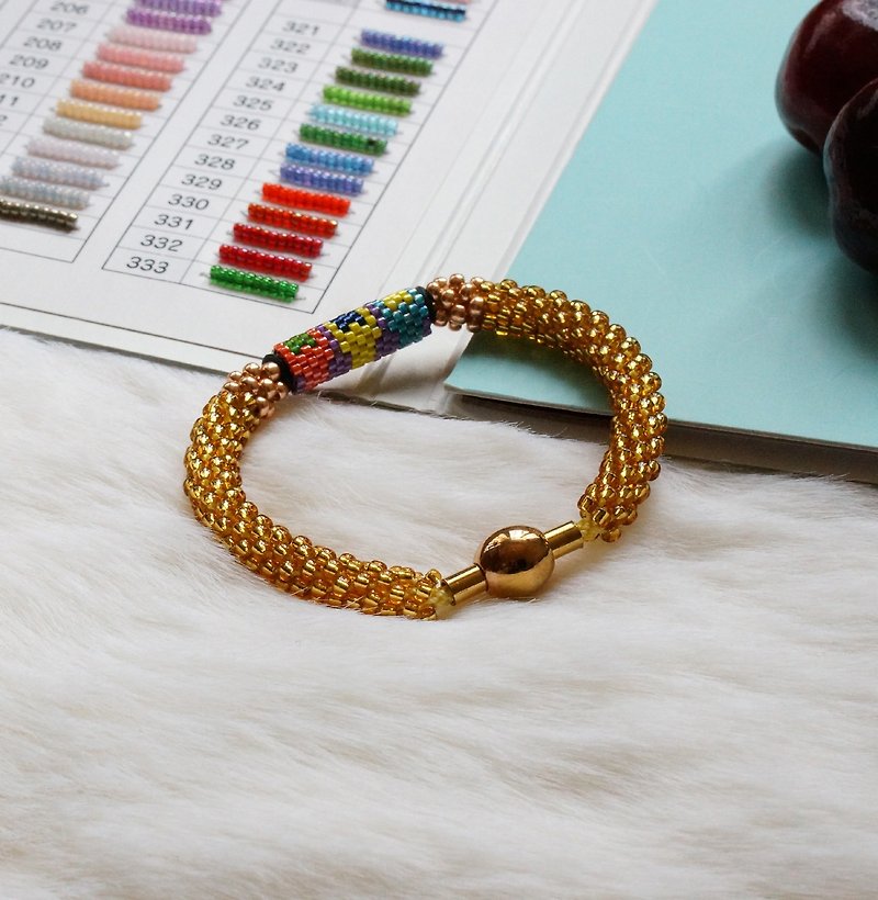 Handbraided Kumihimo Seed Beads Bracelet - สร้อยข้อมือ - แก้ว สีส้ม