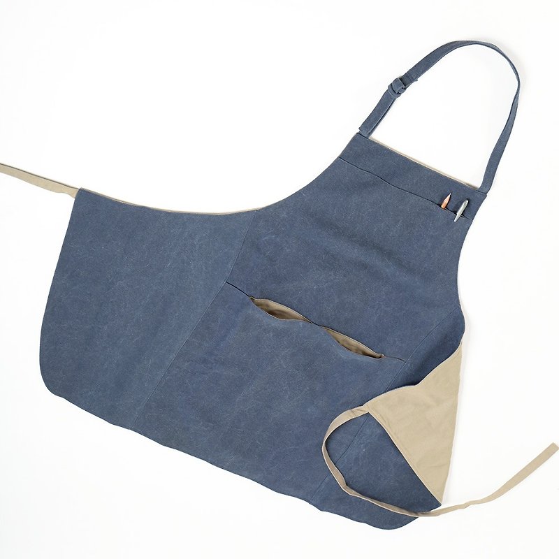 New color listing - Extended fashion work apron - Grey Blue - Aprons - Cotton & Hemp Blue