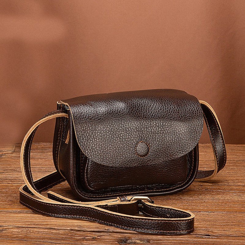Cowhide crossbody phone bag for women, mini single shoulder casual bag for women - กระเป๋าแมสเซนเจอร์ - หนังแท้ สีนำ้ตาล