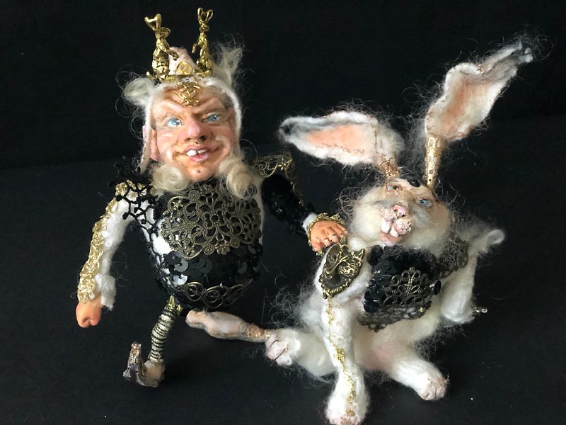 1/12 Dwarf art doll and Rabbit, Christmas Elf, doll's house. - Stuffed Dolls & Figurines - Other Metals Black